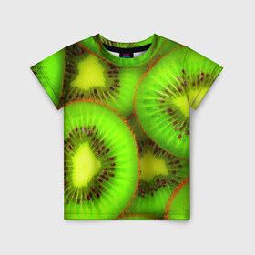 Детская футболка 3D с принтом Киви в Тюмени, 100% гипоаллергенный полиэфир | прямой крой, круглый вырез горловины, длина до линии бедер, чуть спущенное плечо, ткань немного тянется | Тематика изображения на принте: 3д | зеленая | киви | красота | фрукт