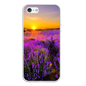 Чехол для iPhone 5/5S матовый с принтом Лавандовое поле в Тюмени, Силикон | Область печати: задняя сторона чехла, без боковых панелей | закат | лиловый | пейзаж | яркий