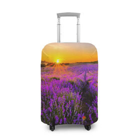 Чехол для чемодана 3D с принтом Лавандовое поле в Тюмени, 86% полиэфир, 14% спандекс | двустороннее нанесение принта, прорези для ручек и колес | закат | лиловый | пейзаж | яркий