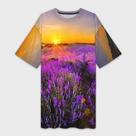Платье-футболка 3D с принтом Лавандовое поле в Тюмени,  |  | закат | лиловый | пейзаж | яркий