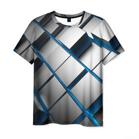 Мужская футболка 3D с принтом Текстура в Тюмени, 100% полиэфир | прямой крой, круглый вырез горловины, длина до линии бедер | Тематика изображения на принте: квадраты | кубы | серый