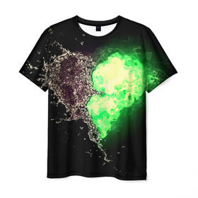 Мужская футболка 3D с принтом Сердце в Тюмени, 100% полиэфир | прямой крой, круглый вырез горловины, длина до линии бедер | вода | огонь | стихия | черный