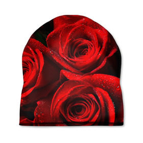 Шапка 3D с принтом Розы в Тюмени, 100% полиэстер | универсальный размер, печать по всей поверхности изделия | красная | роза | роса | цветок