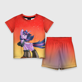 Детский костюм с шортами 3D с принтом Red Sky в Тюмени,  |  | my little pony | луна | пинки пай | пони | рарити | рейнбоу дэш | селестия | сумеречная искорка | флаттершай | эплджек