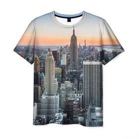 Мужская футболка 3D с принтом Америка в Тюмени, 100% полиэфир | прямой крой, круглый вырез горловины, длина до линии бедер | america | empire state building | new york | usa | америка | высотки | мегаполис | нью йорк | сша | штаты