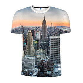 Мужская футболка 3D спортивная с принтом Америка в Тюмени, 100% полиэстер с улучшенными характеристиками | приталенный силуэт, круглая горловина, широкие плечи, сужается к линии бедра | america | empire state building | new york | usa | америка | высотки | мегаполис | нью йорк | сша | штаты