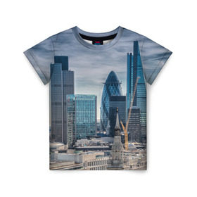 Детская футболка 3D с принтом London в Тюмени, 100% гипоаллергенный полиэфир | прямой крой, круглый вырез горловины, длина до линии бедер, чуть спущенное плечо, ткань немного тянется | england | europe | london | англия | великобритания | высотки | королева | лондон | мегаполис | туризм
