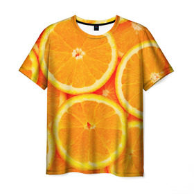 Мужская футболка 3D с принтом Апельсины в Тюмени, 100% полиэфир | прямой крой, круглый вырез горловины, длина до линии бедер | Тематика изображения на принте: апельсин | долька | цитрус