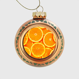 Стеклянный ёлочный шар с принтом Апельсины в Тюмени, Стекло | Диаметр: 80 мм | апельсин | долька | цитрус