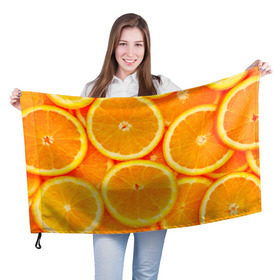 Флаг 3D с принтом Апельсины в Тюмени, 100% полиэстер | плотность ткани — 95 г/м2, размер — 67 х 109 см. Принт наносится с одной стороны | апельсин | долька | цитрус