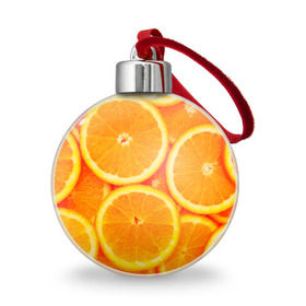 Ёлочный шар с принтом Апельсины в Тюмени, Пластик | Диаметр: 77 мм | Тематика изображения на принте: апельсин | долька | цитрус