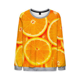 Мужской свитшот 3D с принтом Апельсины в Тюмени, 100% полиэстер с мягким внутренним слоем | круглый вырез горловины, мягкая резинка на манжетах и поясе, свободная посадка по фигуре | апельсин | долька | цитрус