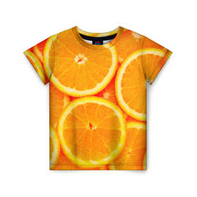 Детская футболка 3D с принтом Апельсины в Тюмени, 100% гипоаллергенный полиэфир | прямой крой, круглый вырез горловины, длина до линии бедер, чуть спущенное плечо, ткань немного тянется | апельсин | долька | цитрус