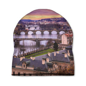 Шапка 3D с принтом Прага (Чехия) в Тюмени, 100% полиэстер | универсальный размер, печать по всей поверхности изделия | czech republic | europe | prague | европа | ес | каникулы | мосты | отпуск | прага | туризм | хоккей | чехия