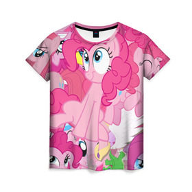 Женская футболка 3D с принтом Pinky Pie в Тюмени, 100% полиэфир ( синтетическое хлопкоподобное полотно) | прямой крой, круглый вырез горловины, длина до линии бедер | my little pony | луна | пинки пай | пони | рарити | рейнбоу дэш | селестия | сумеречная искорка | флаттершай | эплджек