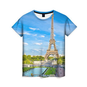 Женская футболка 3D с принтом Париж в Тюмени, 100% полиэфир ( синтетическое хлопкоподобное полотно) | прямой крой, круглый вырез горловины, длина до линии бедер | france | paris | париж | франция | эйфелева башня