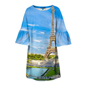 Детское платье 3D с принтом Париж в Тюмени, 100% полиэстер | прямой силуэт, чуть расширенный к низу. Круглая горловина, на рукавах — воланы | Тематика изображения на принте: france | paris | париж | франция | эйфелева башня