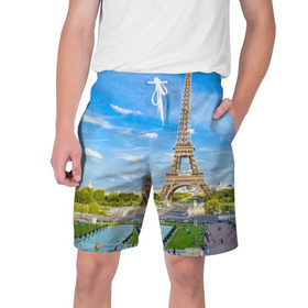 Мужские шорты 3D с принтом Париж в Тюмени,  полиэстер 100% | прямой крой, два кармана без застежек по бокам. Мягкая трикотажная резинка на поясе, внутри которой широкие завязки. Длина чуть выше колен | france | paris | париж | франция | эйфелева башня
