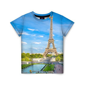 Детская футболка 3D с принтом Париж в Тюмени, 100% гипоаллергенный полиэфир | прямой крой, круглый вырез горловины, длина до линии бедер, чуть спущенное плечо, ткань немного тянется | france | paris | париж | франция | эйфелева башня