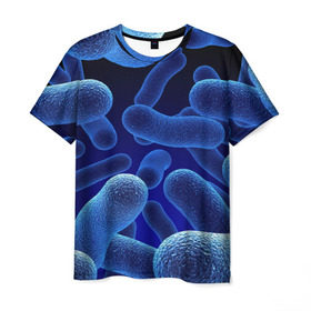 Мужская футболка 3D с принтом Молекула в Тюмени, 100% полиэфир | прямой крой, круглый вырез горловины, длина до линии бедер | медицина | микроб | молекула | синяя