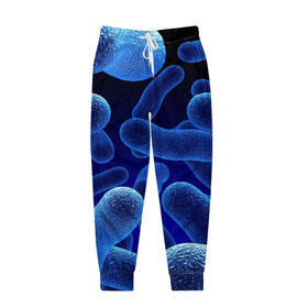 Мужские брюки 3D с принтом Молекула в Тюмени, 100% полиэстер | манжеты по низу, эластичный пояс регулируется шнурком, по бокам два кармана без застежек, внутренняя часть кармана из мелкой сетки | медицина | микроб | молекула | синяя