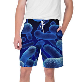Мужские шорты 3D с принтом Молекула в Тюмени,  полиэстер 100% | прямой крой, два кармана без застежек по бокам. Мягкая трикотажная резинка на поясе, внутри которой широкие завязки. Длина чуть выше колен | медицина | микроб | молекула | синяя