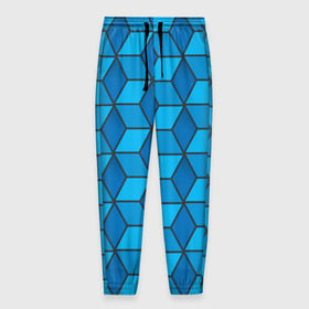Мужские брюки 3D с принтом Blue cube в Тюмени, 100% полиэстер | манжеты по низу, эластичный пояс регулируется шнурком, по бокам два кармана без застежек, внутренняя часть кармана из мелкой сетки | Тематика изображения на принте: кубы | паттерн | синий