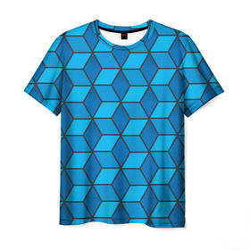 Мужская футболка 3D с принтом Blue cube в Тюмени, 100% полиэфир | прямой крой, круглый вырез горловины, длина до линии бедер | кубы | паттерн | синий