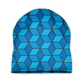 Шапка 3D с принтом Blue cube в Тюмени, 100% полиэстер | универсальный размер, печать по всей поверхности изделия | кубы | паттерн | синий