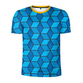 Мужская футболка 3D спортивная с принтом Blue cube в Тюмени, 100% полиэстер с улучшенными характеристиками | приталенный силуэт, круглая горловина, широкие плечи, сужается к линии бедра | кубы | паттерн | синий