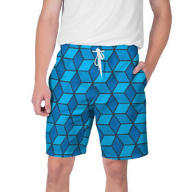 Мужские шорты 3D с принтом Blue cube в Тюмени,  полиэстер 100% | прямой крой, два кармана без застежек по бокам. Мягкая трикотажная резинка на поясе, внутри которой широкие завязки. Длина чуть выше колен | Тематика изображения на принте: кубы | паттерн | синий