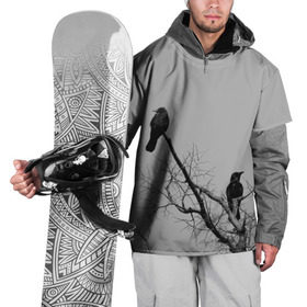 Накидка на куртку 3D с принтом Вороны на ветке в Тюмени, 100% полиэстер |  | Тематика изображения на принте: ветки | вороны | дерево