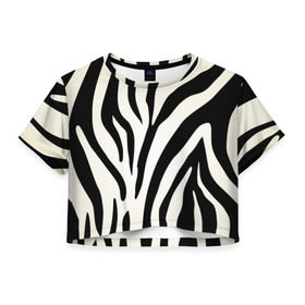 Женская футболка 3D укороченная с принтом Раскрас зебры в Тюмени, 100% полиэстер | круглая горловина, длина футболки до линии талии, рукава с отворотами | абстракция | арт | животные | зебра | полосы | раскрас