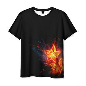 Мужская футболка 3D с принтом Огненный цветок в Тюмени, 100% полиэфир | прямой крой, круглый вырез горловины, длина до линии бедер | огненный | огонь | пламя | цветок | цветы