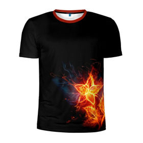 Мужская футболка 3D спортивная с принтом Огненный цветок в Тюмени, 100% полиэстер с улучшенными характеристиками | приталенный силуэт, круглая горловина, широкие плечи, сужается к линии бедра | огненный | огонь | пламя | цветок | цветы