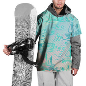 Накидка на куртку 3D с принтом Лазурные корабли в Тюмени, 100% полиэстер |  | арт | волны | корабли | лодки | море | океан