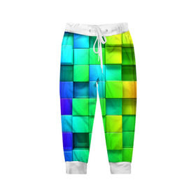 Детские брюки 3D с принтом Кубики в Тюмени, 100% полиэстер | манжеты по низу, эластичный пояс регулируется шнурком, по бокам два кармана без застежек, внутренняя часть кармана из мелкой сетки | Тематика изображения на принте: квадраты | кубики | радуга | разноцветные