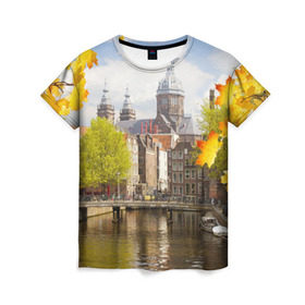 Женская футболка 3D с принтом Amsterdam в Тюмени, 100% полиэфир ( синтетическое хлопкоподобное полотно) | прямой крой, круглый вырез горловины, длина до линии бедер | нидерланды | пейзаж