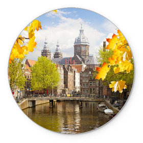 Коврик круглый с принтом Amsterdam в Тюмени, резина и полиэстер | круглая форма, изображение наносится на всю лицевую часть | нидерланды | пейзаж