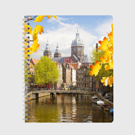 Тетрадь с принтом Amsterdam в Тюмени, 100% бумага | 48 листов, плотность листов — 60 г/м2, плотность картонной обложки — 250 г/м2. Листы скреплены сбоку удобной пружинной спиралью. Уголки страниц и обложки скругленные. Цвет линий — светло-серый
 | нидерланды | пейзаж