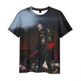 Мужская футболка 3D с принтом Dark в Тюмени, 100% полиэфир | прямой крой, круглый вырез горловины, длина до линии бедер | gerald | wild hunt | witcher | ведьмак | геральд | дикая охота | цири