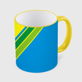 Кружка 3D с принтом Линии в Тюмени, керамика | ёмкость 330 мл | Тематика изображения на принте: абстракция | желтый | зеленый | линии | полоски | полосы | разноцветные | синий | текстура