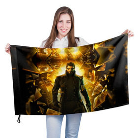 Флаг 3D с принтом Deus Ex в Тюмени, 100% полиэстер | плотность ткани — 95 г/м2, размер — 67 х 109 см. Принт наносится с одной стороны | deus ex | human revolution | mankind divided | адам дженсен | деус экс