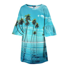 Детское платье 3D с принтом Фиджи в Тюмени, 100% полиэстер | прямой силуэт, чуть расширенный к низу. Круглая горловина, на рукавах — воланы | архипелаг | загар | каникулы | королевство | море | остров | отдых | отпуск | пальмы | песок | рай | солнце | тихий океан | туризм | фиджи