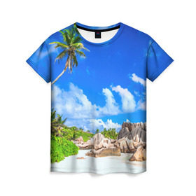 Женская футболка 3D с принтом Сейшельские острова в Тюмени, 100% полиэфир ( синтетическое хлопкоподобное полотно) | прямой крой, круглый вырез горловины, длина до линии бедер | Тематика изображения на принте: seychelles | восточная африка | индийский океан | каникулы | море | островное государство | отдых | отпуск | пальмы | песок | пляж | приключение | путешествие | рай | сейшелы | сейшельские острова | туризм