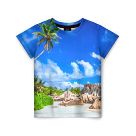 Детская футболка 3D с принтом Сейшельские острова в Тюмени, 100% гипоаллергенный полиэфир | прямой крой, круглый вырез горловины, длина до линии бедер, чуть спущенное плечо, ткань немного тянется | Тематика изображения на принте: seychelles | восточная африка | индийский океан | каникулы | море | островное государство | отдых | отпуск | пальмы | песок | пляж | приключение | путешествие | рай | сейшелы | сейшельские острова | туризм