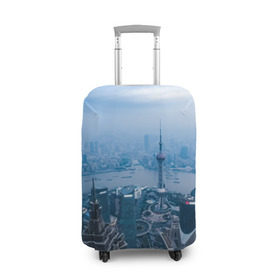 Чехол для чемодана 3D с принтом Шанхай в Тюмени, 86% полиэфир, 14% спандекс | двустороннее нанесение принта, прорези для ручек и колес | asia | china | shanghai | азия | высотки | китай | мегаполис | центр торговли | шанхай