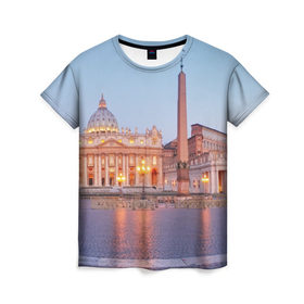 Женская футболка 3D с принтом Рим в Тюмени, 100% полиэфир ( синтетическое хлопкоподобное полотно) | прямой крой, круглый вырез горловины, длина до линии бедер | europe | italy | rome | vatican | архитектура | ватикан | европа | ес | италия | обелиск | папа римский | площадь святого петра | рим | собор