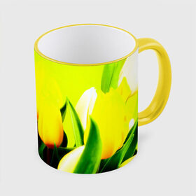 Кружка 3D с принтом Тюльпаны в Тюмени, керамика | ёмкость 330 мл | желтый | цветы