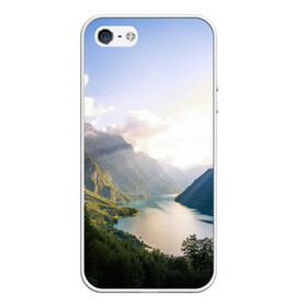 Чехол для iPhone 5/5S матовый с принтом Горное озеро в Тюмени, Силикон | Область печати: задняя сторона чехла, без боковых панелей | Тематика изображения на принте: горы | лес | небо | озеро